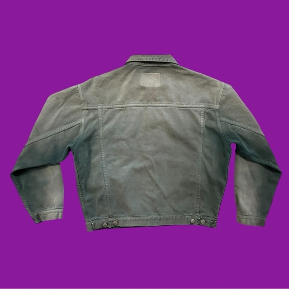 90s Olive Green Distressed Jean Jacket - Picture 2 of 4